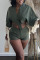 Gray Green Sexy Solid Tassel Split Joint Buckle Asymmetrical V Neck Half Sleeve Two Pieces