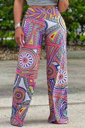 Multicolor Fashion Casual Print Basic Regular High Waist Trousers