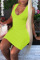 Fluorescent Green Casual Solid Patchwork V Neck Pencil Skirt Dresses