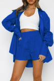 Blue Casual Solid Patchwork Buckle Turndown Collar Long Sleeve Two Pieces
