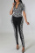 Black Brown Fashion Casual Print Patchwork Zipper Collar Short Sleeve Two Pieces