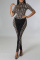 Black Brown Fashion Casual Print Patchwork Zipper Collar Short Sleeve Two Pieces