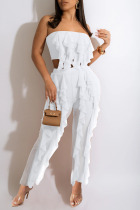 White Sexy Solid Patchwork Flounce Strapless Sleeveless Two Pieces