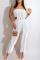 White Sexy Solid Split Joint Flounce Strapless Sleeveless Two Pieces