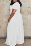 White Casual Solid Patchwork V Neck Straight Plus Size Dresses