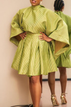 Green Yellow Elegant Solid Bandage Split Joint Backless Half A Turtleneck A Line Dresses
