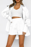 White Casual Solid Patchwork Buckle Turndown Collar Long Sleeve Two Pieces