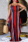 Red Sexy Casual Striped Print Backless Spaghetti Strap Sleeveless Dress