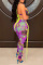 Purple Fashion Sexy Print Bandage Backless Halter Sleeveless Two Pieces