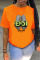 Orange Fashion Casual Print Basic O Neck T-Shirts
