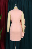 Pink Fashion Casual Solid Make Old O Neck Evening Dress