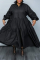 Black Casual Solid Patchwork Turndown Collar Cake Skirt Plus Size Dresses (Without Belt)