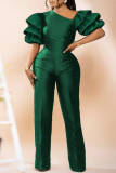 Rose Red Fashion Casual Solid Patchwork Oblique Collar Regular Jumpsuits