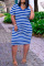 Blue Fashion Casual Striped Print Patchwork V Neck Short Sleeve Dress Dresses