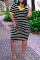 Blue Fashion Casual Striped Print Patchwork V Neck Short Sleeve Dress Dresses