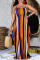 Orange Sexy Casual Striped Print Backless Spaghetti Strap Sleeveless Dress