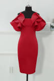 Red Fashion Sexy Solid Patchwork Backless Spaghetti Strap Evening Dress Dresses