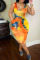 Orange Fashion Casual Print Basic U Neck Vest Dress