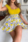 Yellow Fashion Casual Print Split Joint O Neck Sleeveless Dress