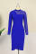 Blue Fashion Casual Solid Split Joint See-through Half A Turtleneck Long Sleeve Dresses