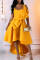 Yellow Fashion Sexy Solid Split Joint With Bow Spaghetti Strap Evening Dress Dresses