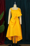 Yellow Fashion Sexy Solid Patchwork With Bow Spaghetti Strap Evening Dress Dresses