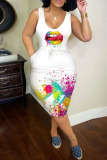 Multicolor Fashion Casual Print Basic U Neck Vest Dress