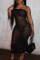 Black Fashion Sexy Solid See-through Backless Spaghetti Strap Long Dress