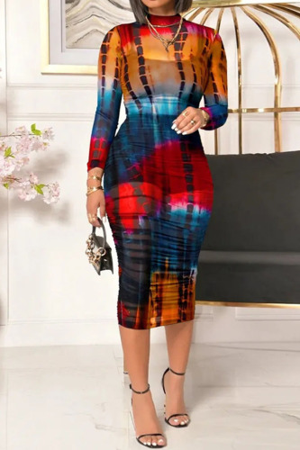 Blue Elegant Print Patchwork See-through Dresses Three Pieces