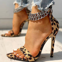 Leopard Print Fashion Casual Patchwork Chains Pointed Out Door Shoes