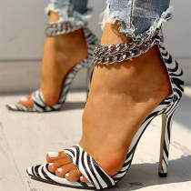 Zebra Fashion Casual Patchwork Chains Pointed Out Door Shoes