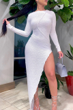 White Sexy Solid Slit Irregular Dress Dresses