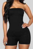 Black Fashion Casual Solid Backless Strapless Skinny Romper