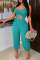 Green Sexy Solid Hollowed Out Split Joint Spaghetti Strap Straight Jumpsuits