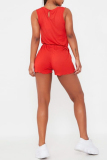 Red Fashion Casual Solid Basic O Neck Regular Romper