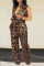 Black Red Sexy Print Split Joint V Neck Straight Jumpsuits