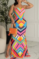 Colour Sexy Print Hollowed Out Split Joint Strapless Printed Dress Dresses