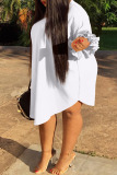 White Casual Solid Patchwork Asymmetrical O Neck Straight Plus Size Dresses