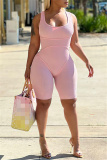 Pink Fashion Casual Solid Basic U Neck Skinny Romper
