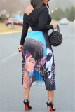 Multicolor Fashion Casual Print Fold Regular High Waist Pleated Skirt