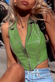 Green Sexy Solid Patchwork Turndown Collar Tops