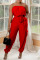 Red Casual Solid Patchwork Strapless Regular Jumpsuits