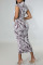 Lady Grey Celebrities Print Split Joint O Neck One Step Skirt Dresses