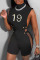 Black Sexy Print Hollowed Out Turtleneck Sleeveless Two Pieces