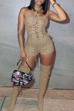 Black Sexy Solid Bandage Hollowed Out Patchwork Strapless Regular Rompers