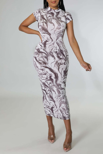 Lady Grey Celebrities Print Patchwork O Neck One Step Skirt Dresses