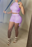 Purple Sexy Solid Patchwork Halter Sleeveless Two Pieces