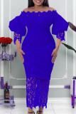 Purple Fashion Casual Solid Patchwork Off the Shoulder Long Dress Dresses