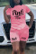 Pink Casual Print Split Joint O Neck Short Sleeve Two Pieces