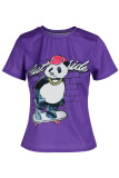 Purple Casual Print Patchwork O Neck T-Shirts